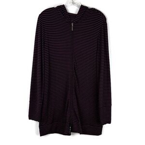 Soma Luxuriously Soft Striped Print Zip Up Long Sleeve Hoodie in Purple/Black